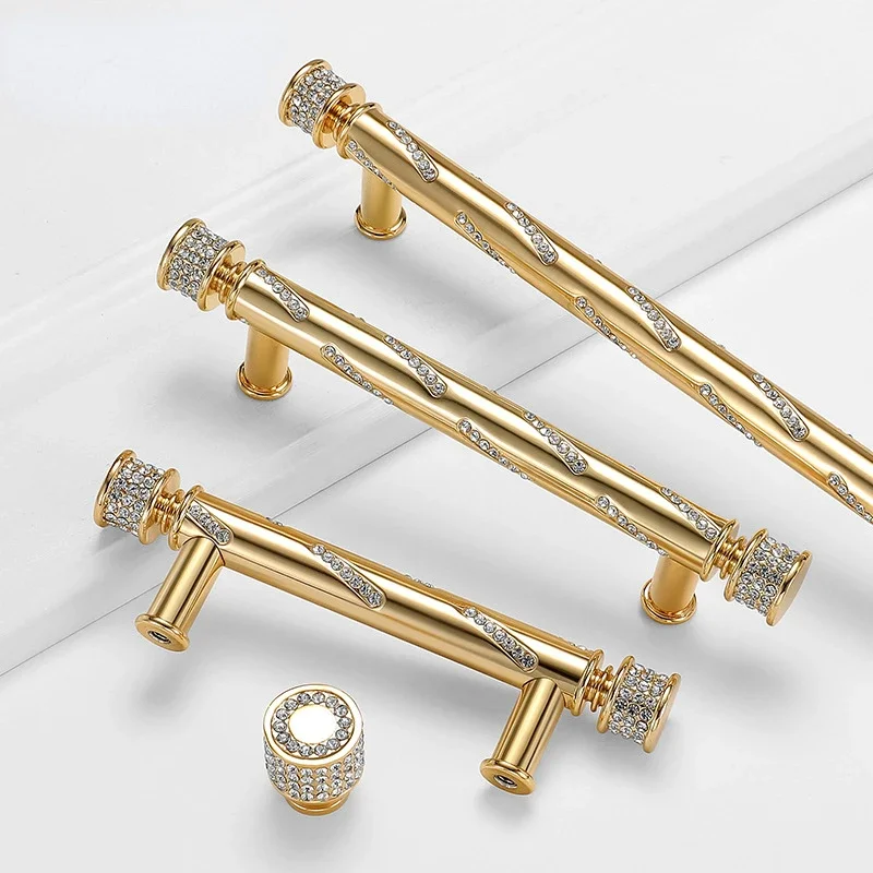 

Gold Crystal Knobs Kitchen Cabinet Handles Shoebox Closet Door Pulls Drawer Knobs Wardrobe Pullers with Screws Hardware