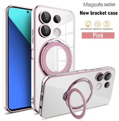 Luxury Plating Transparent Magnetic Stand Case For Xiaomi POCO C65 X6 F5 F6 X3 M6 Pro 4G Ring Holder Camera Protector Back Cover