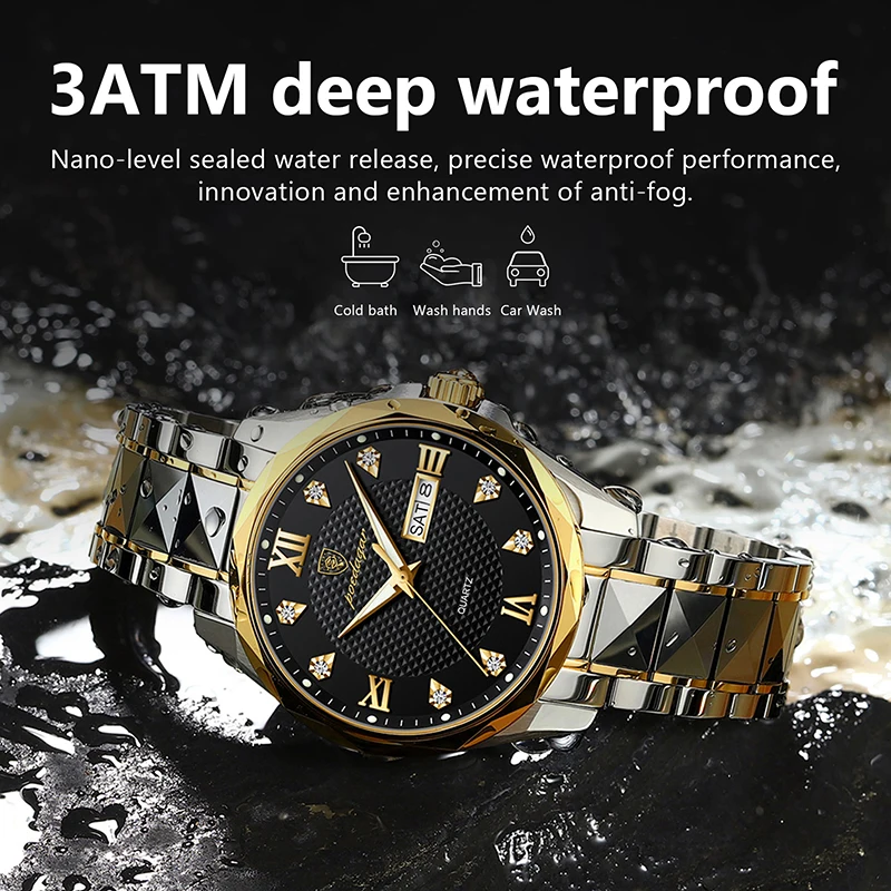 POEDAGAR Luminous Mens Watches Brand Trend Stainless Steel Diamond Man Watch Luxury Business Waterproof Clock Relogio Masculino