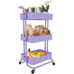 3-Tier Metal Rolling Utility Cart with Wheels, Multifunctional Organizer Storage for Office, Bedroom