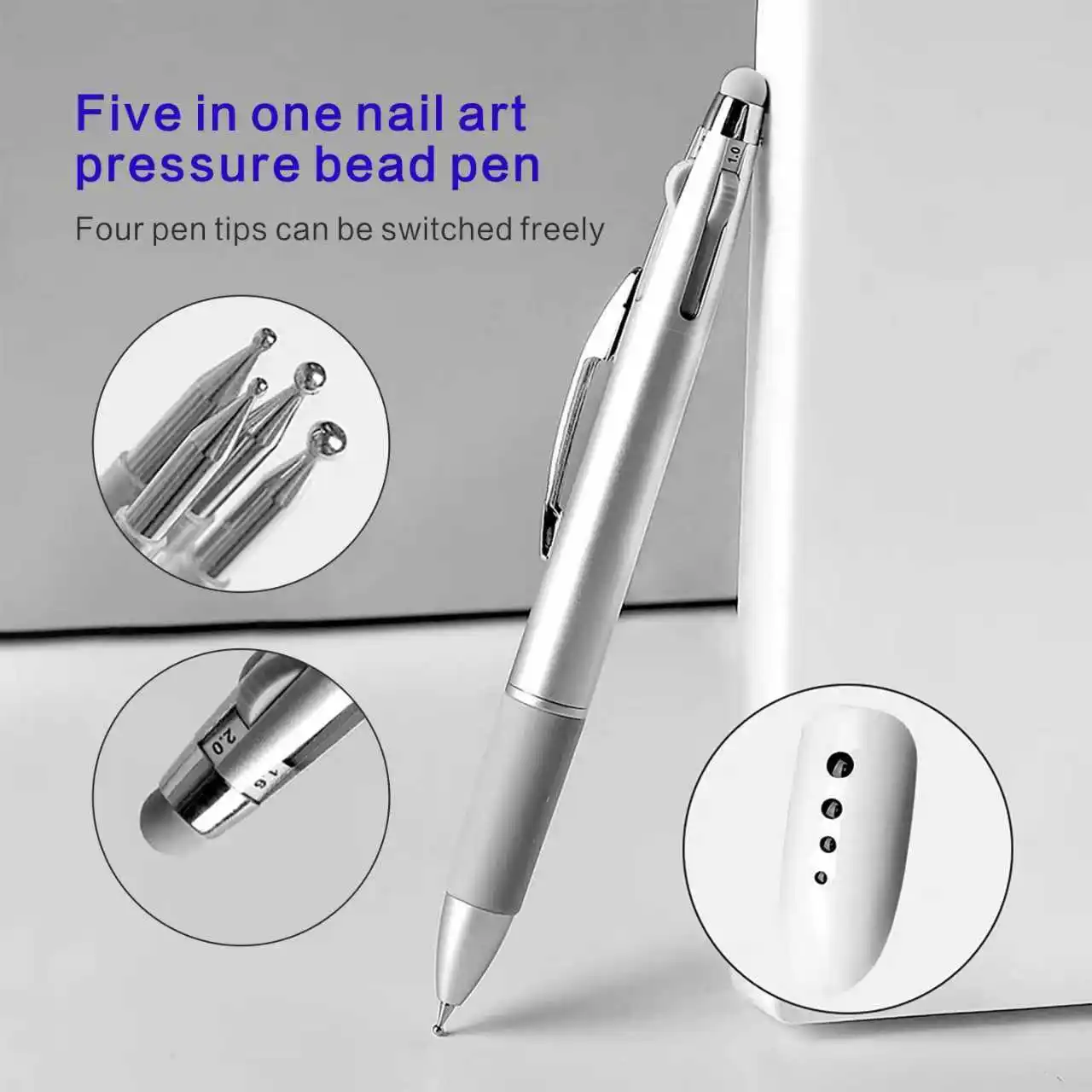 5-in-1 Dot Drill Pen, Multifunctional Press Type Bead Pen, 4 Pen Tips to Choose From, with Rotating Pen Tip