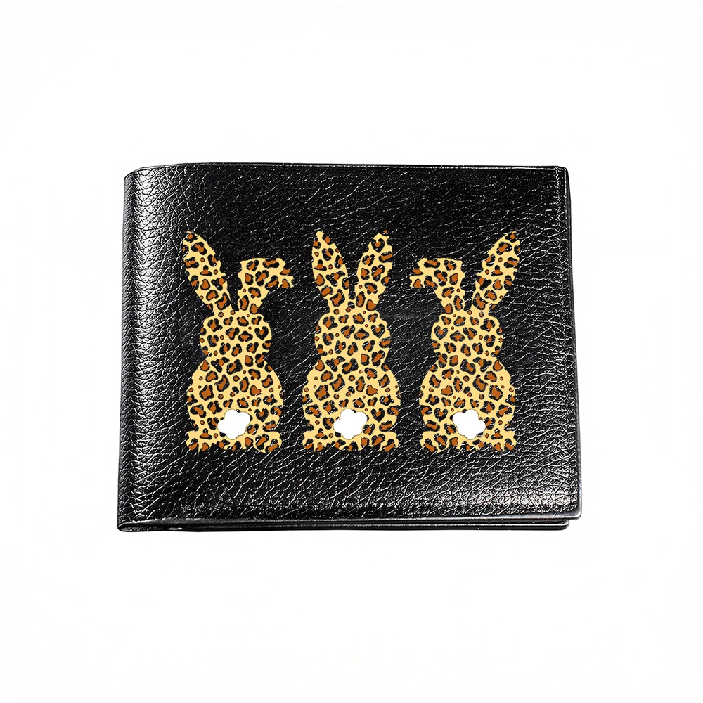 Three Leopard Print Rabbits Design Men's Wallet Card Holder Casual Business Fashion Style