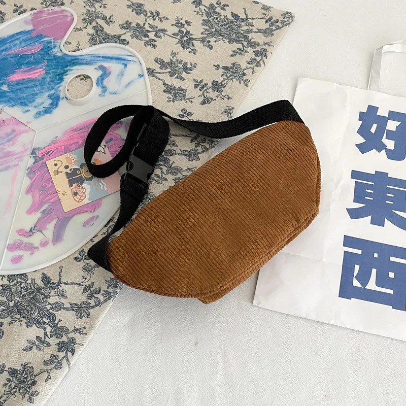Breast bag female multi-zipper thick corduroy slung bag student strip large capacity shoulder bag