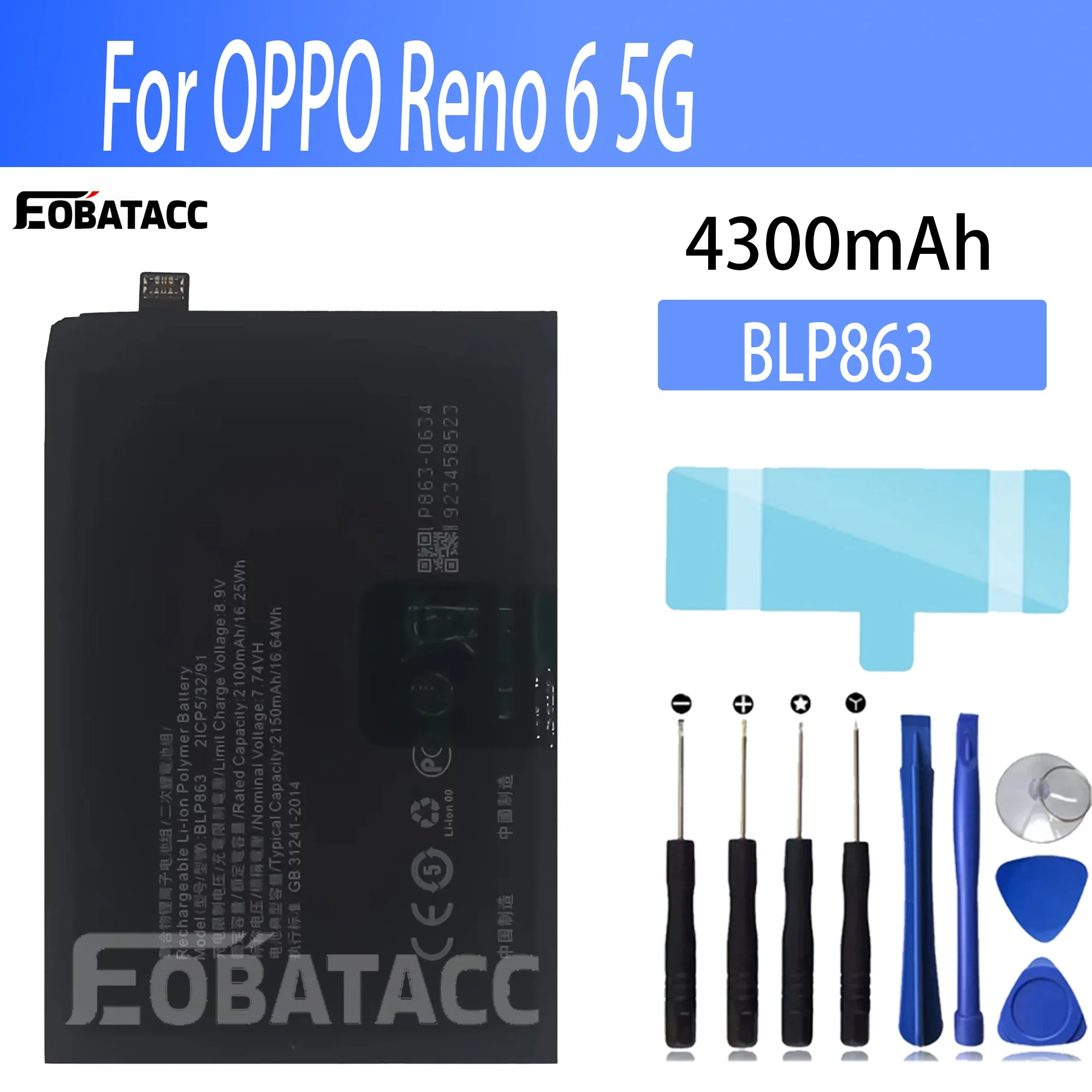 

100% Новый оригинальный аккумулятор BLP863 для OPPO Reno 6 5G аккумулятор + Бесплатные инструменты