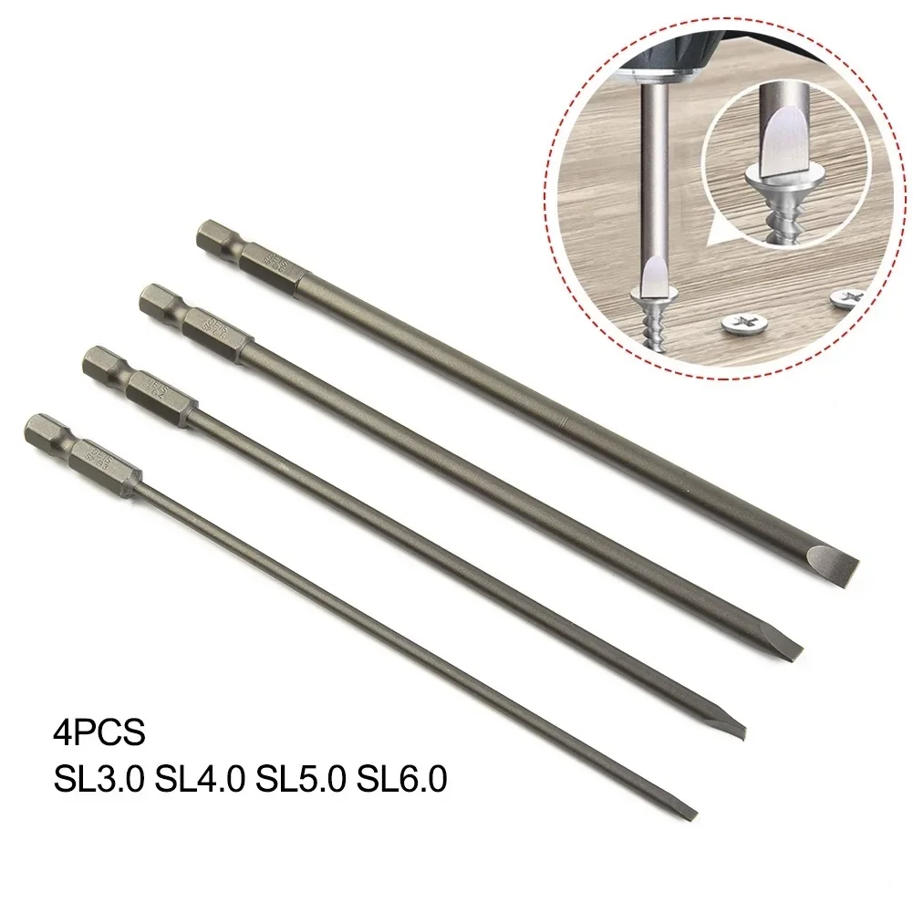 

Hex Shank Screwdriver Bit 150mm Long 4pcs 6.25mm / 1/4 Inch Electric SL3.0 SL4.0 SL5.0 SL6.0 Exquisite Workmanship