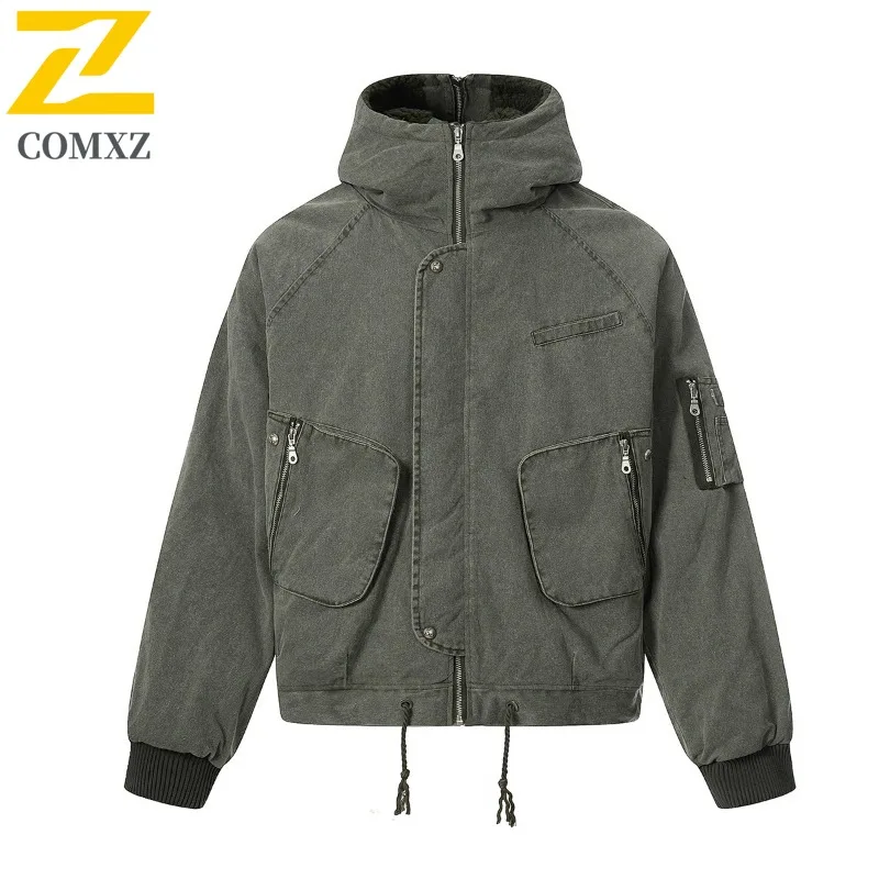 

COMXZ Men Bread Jacket Hooded Comfort Street Travel Thermal Cotton Padded Jacket Snow Leisure Windproof Feature Winter Padding