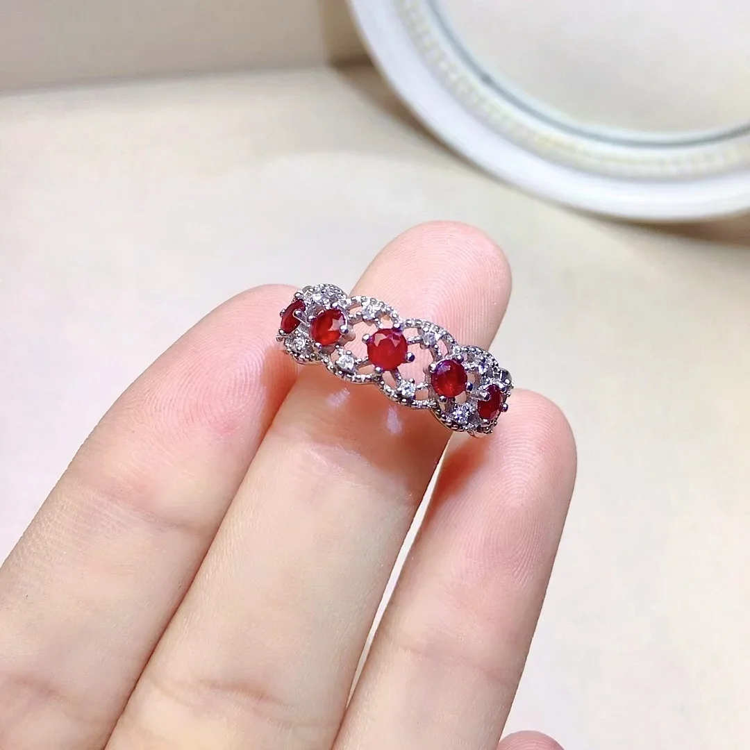 

Elegant Ruby Silver Ring for Daily Wear 3mm 100% Natural Ruby Ring Fashion 925 Silver Ruby Jewelry