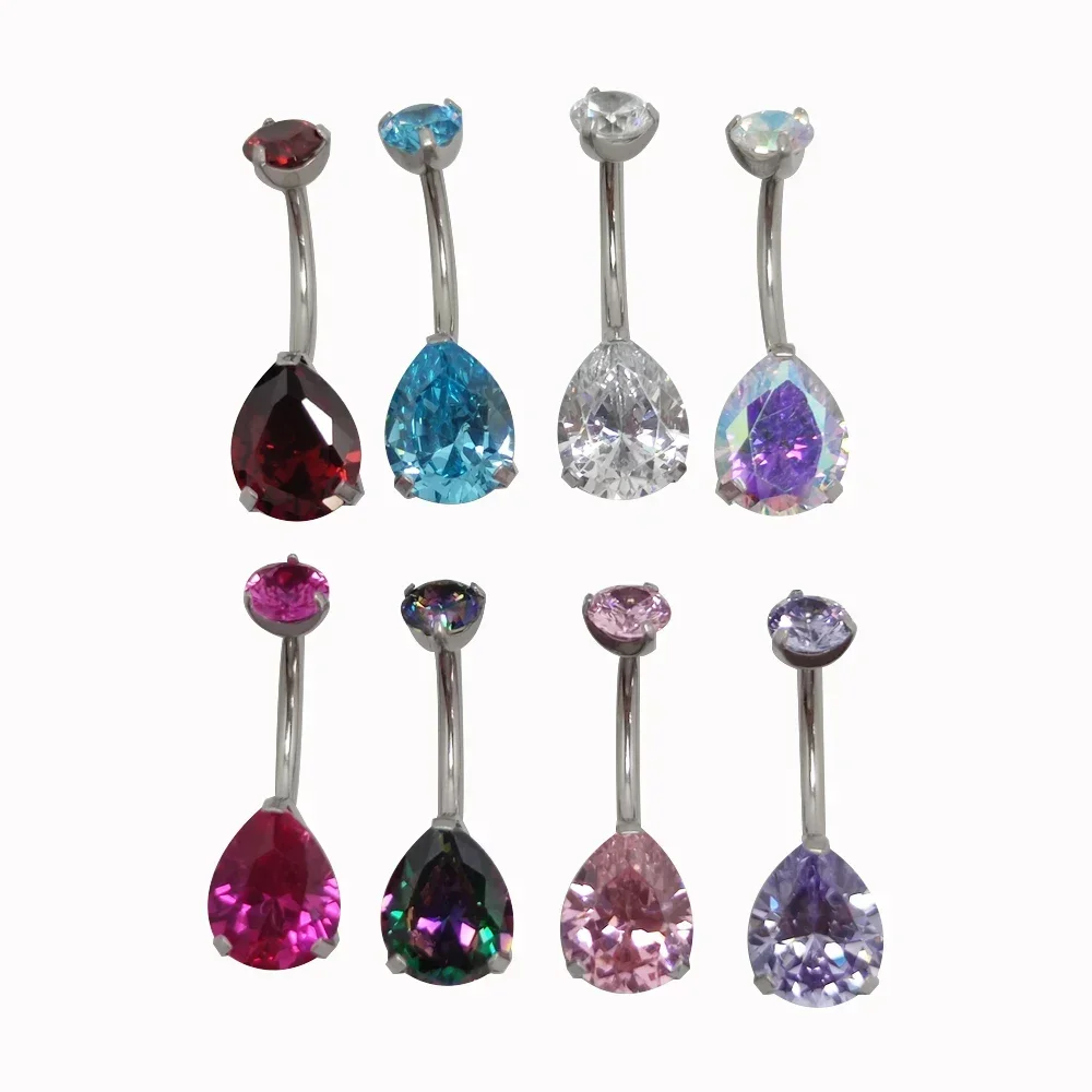 F136 Titanium Zircon Belly Button Rings Prong Water Drop CZ Navel Piercing Curved Daith Helix septum Banana Sexy Body Jewelry