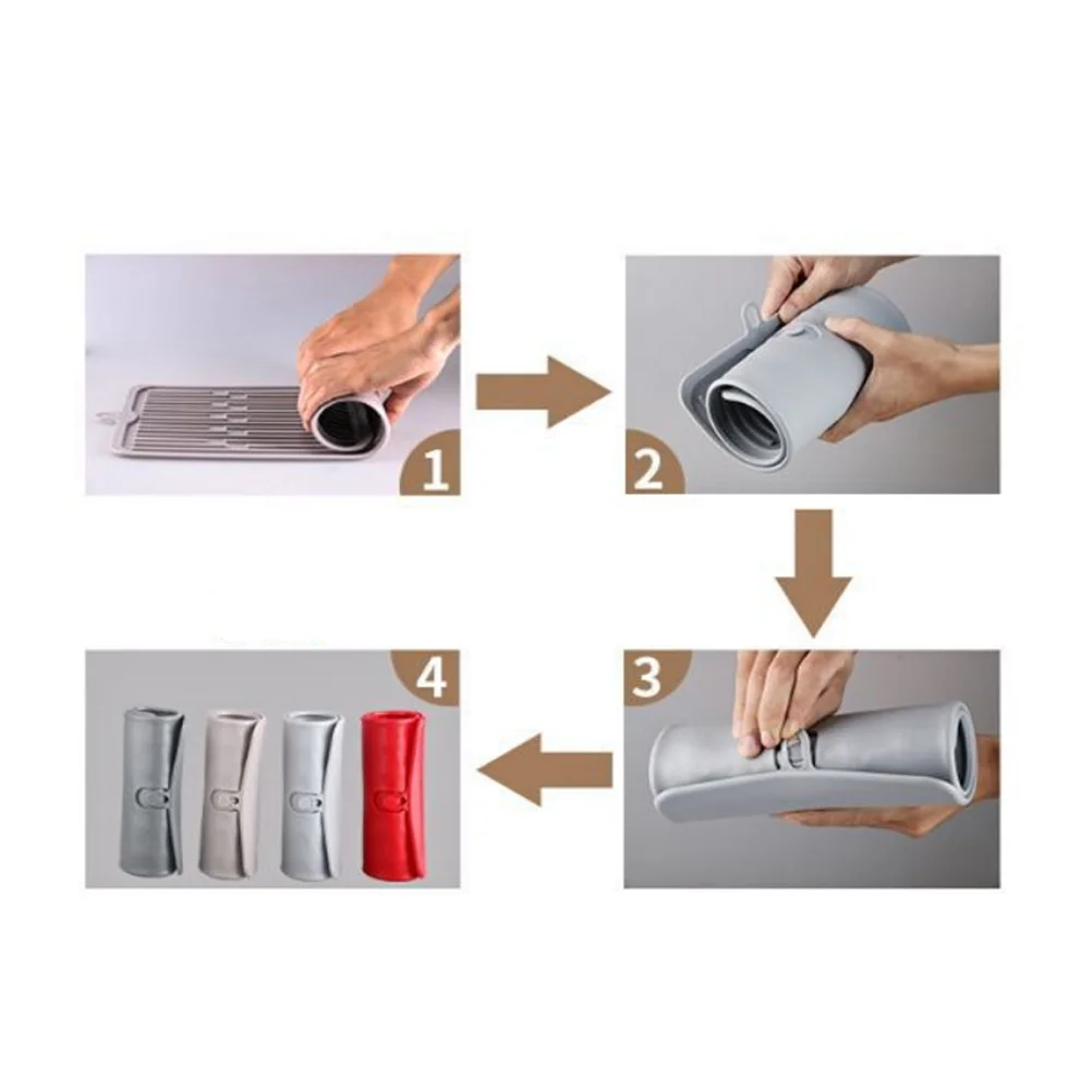 

Silicone Drying Mat 44.5x20x0.5cm Non-Slip Deep Grooves Drain Tray for Kitchen Tableware Fruits Vegetables