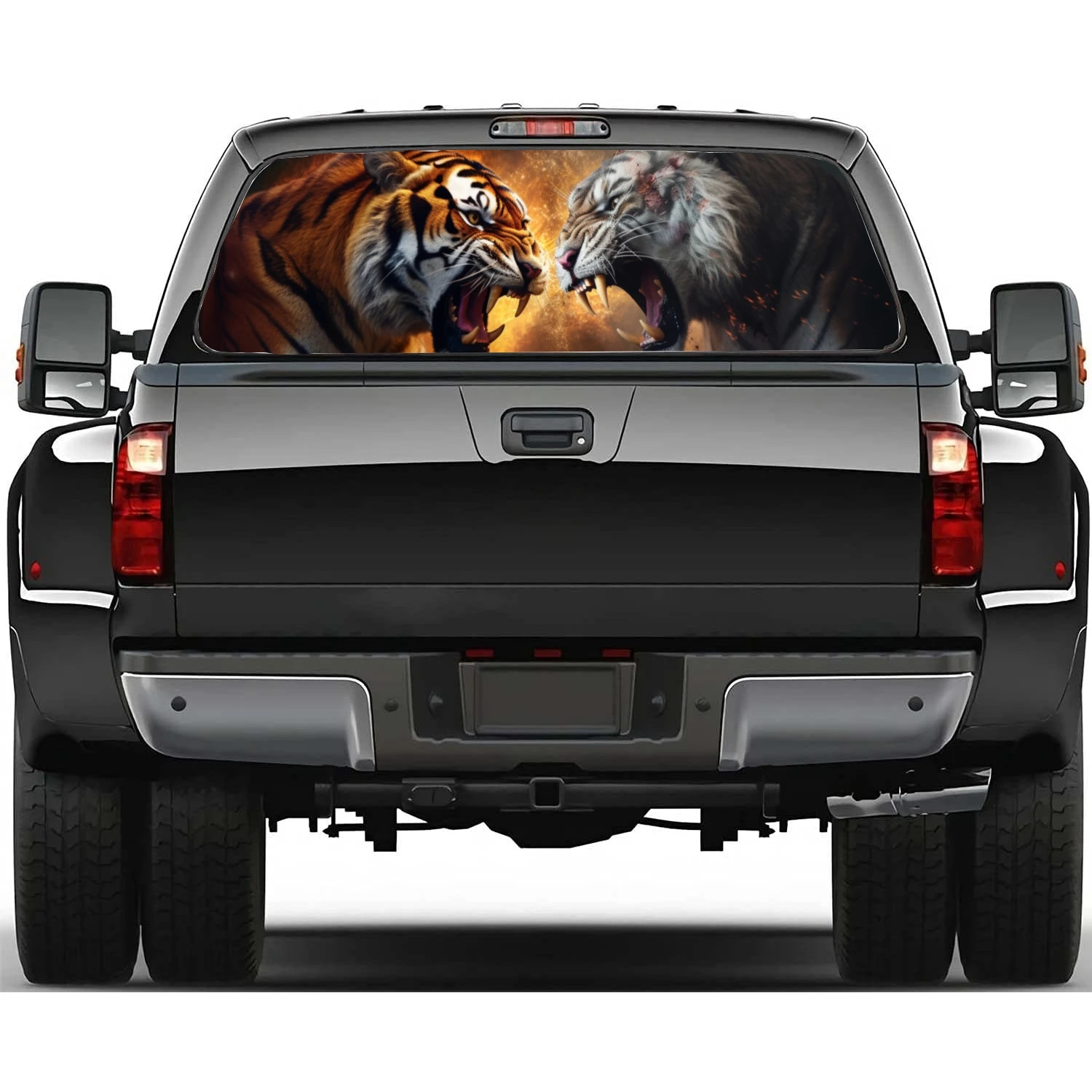 

Наклейка на заднее стекло двоих тигров, универсальная прозрачная перфорированная виниловая наклейка для пикапа, грузовика, автомобиля