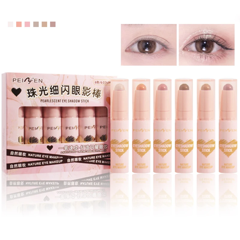 アイシャドウ スティック 6 個セット、防水性と耐久性、マルチカラー オプション、光沢のあるフォーミュラ - 素晴らしいアイメイクに最適