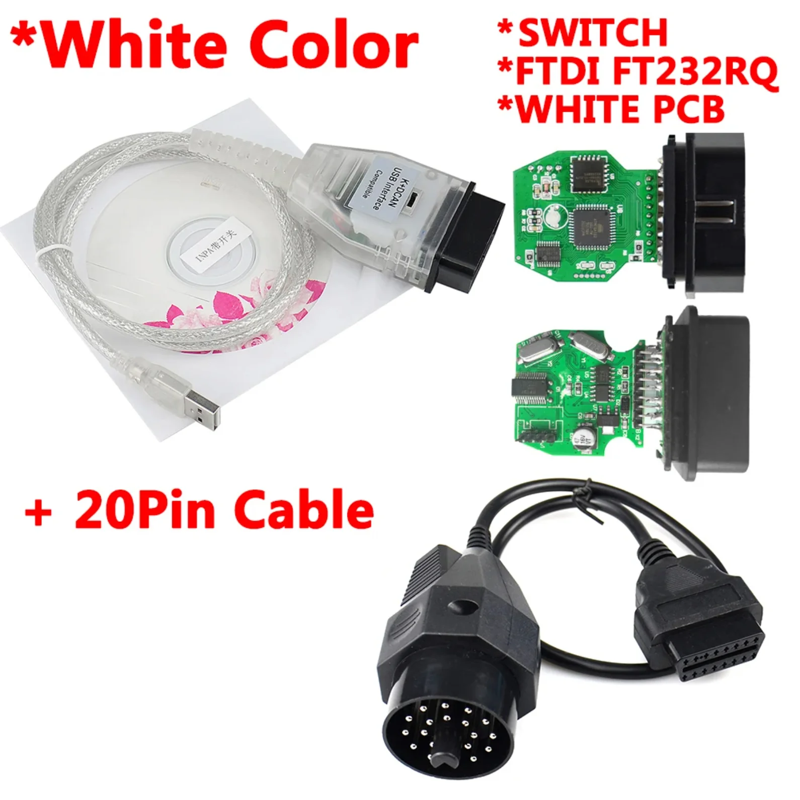 OBD 2 USB Cables For inpa For bmw K+DCAN USB Interface Diagnostic Tool For BMW E46 K+CAN K CAN FTDI FT232 Chip OBD2 Scanner