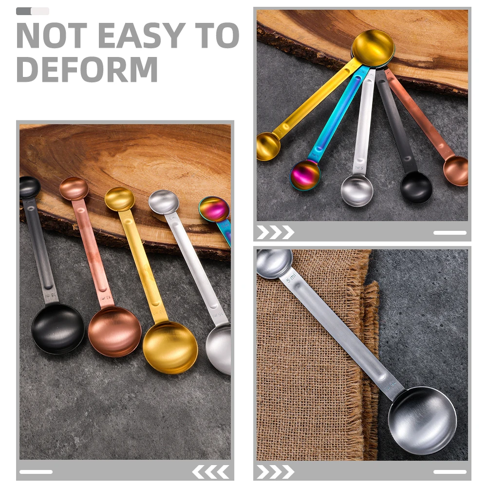 

5pcs Stainless Steel Double-End Coffee Bean Seasoning Salt Scoop Multifunctional Metal Spoon For Baking Cooking Kitchen Gadgets