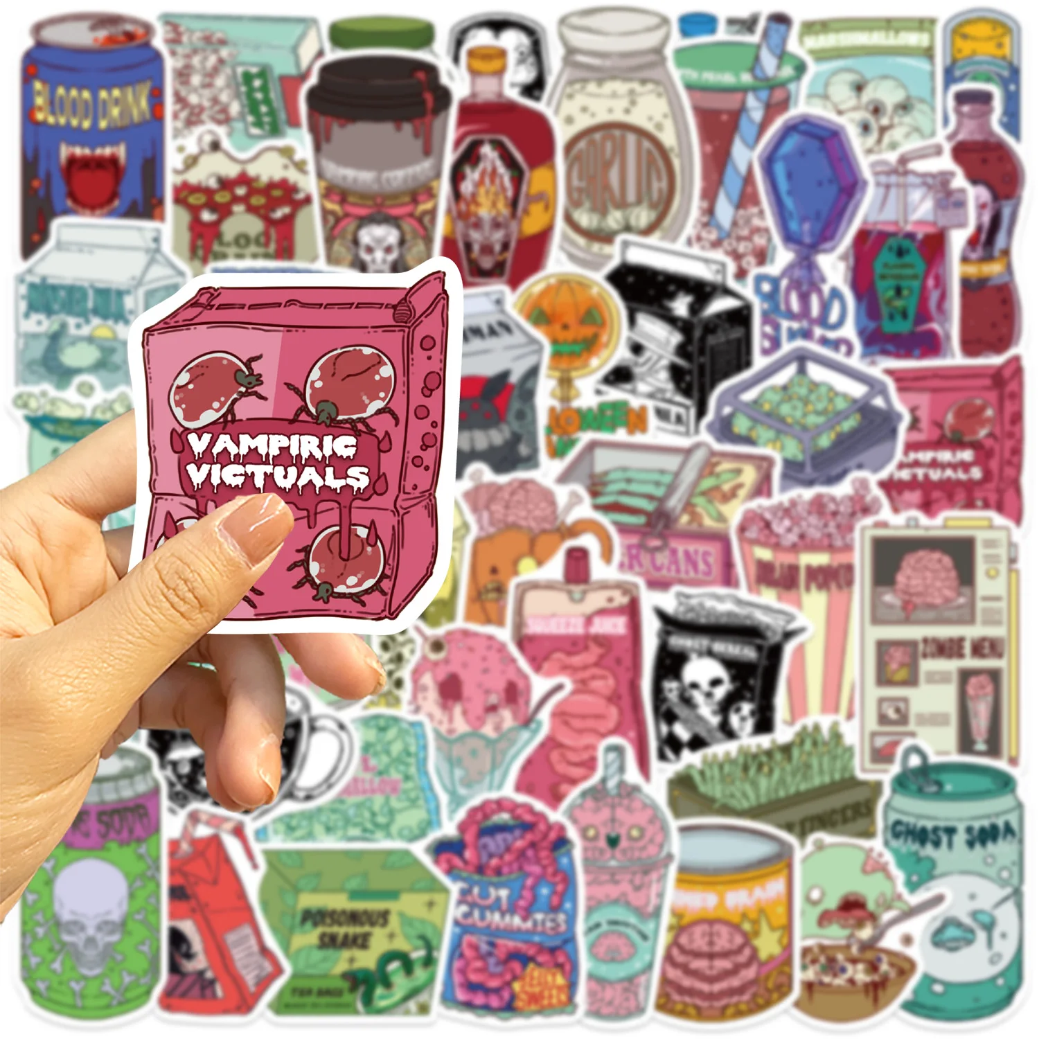 50 pçs zumbi comida adesivo para portátil telefone bagagem scrapbook guitarra capacete de bicicleta diy decoração adesivo legal engraçado decalque