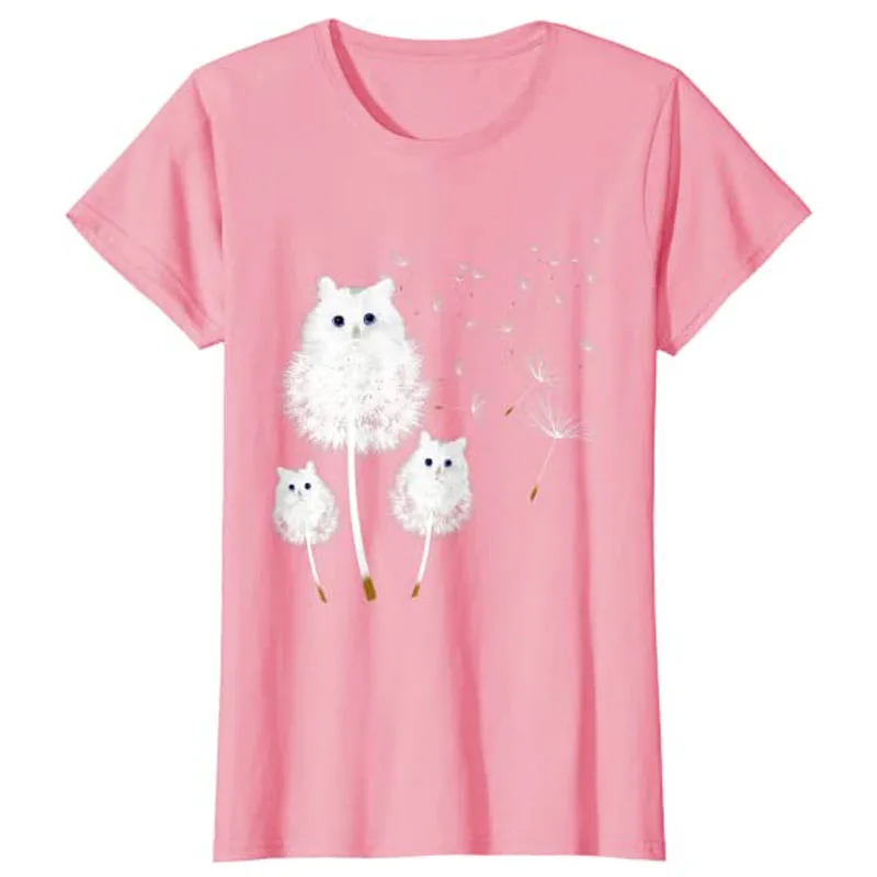 Cat Dandelion Amazing Flower Cat Lover Design Women Girls T-Shirt Kitty Print Graphic Tee Y2k Tops Streetwear Aesthetic Clothes