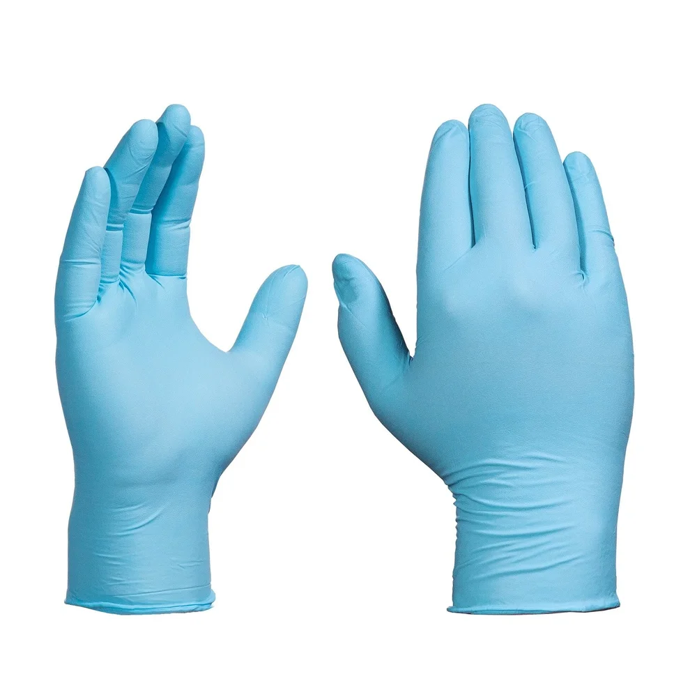 Guantes desechables de nitrilo azul X-Large 100 unidades de servicio medio sin polvo sin látex grado industrial comodidad de agarre segura para alimentos