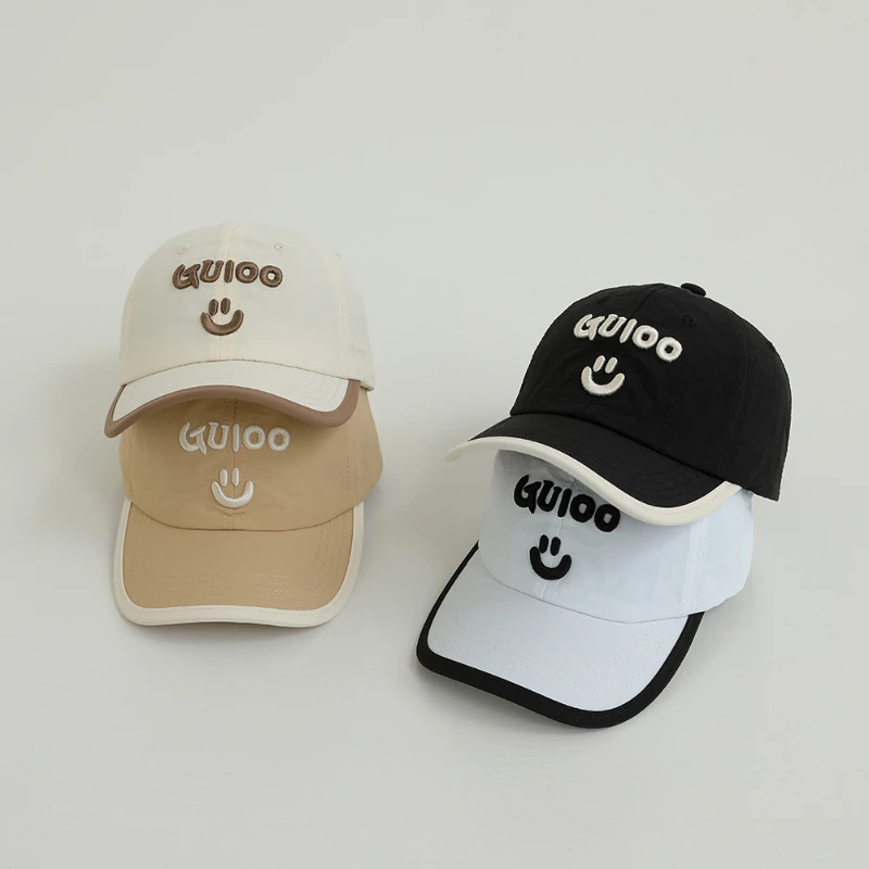 2024 Kids Sun Protection Baseball Cap Fashion Breathable Peaked Cap for Girls Adjustable Cotton Boys Hat with Letters 2-6Y