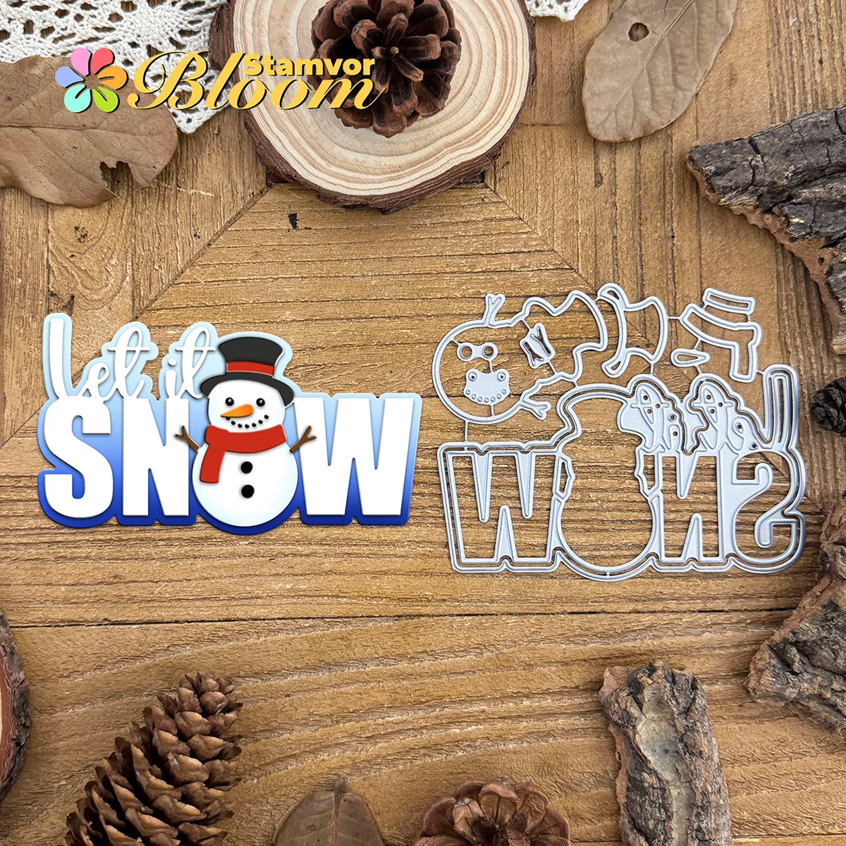 Original schöne Schichten Winter Schneemann Worte Titel LET IT SNOW Metall-Stanzformen Scrapbooking dekorative Prägung