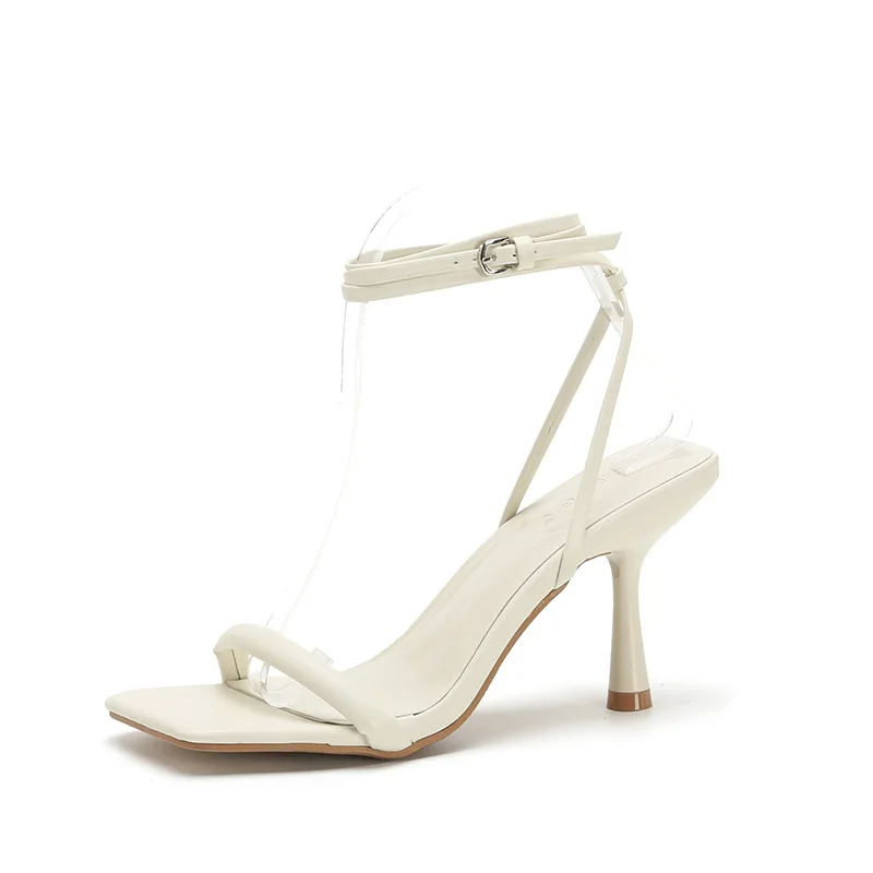 Pre-sale 2024 Summer New Square Head State with Temperament Open Toe Sexy High Heels with A Line with Sandals Women