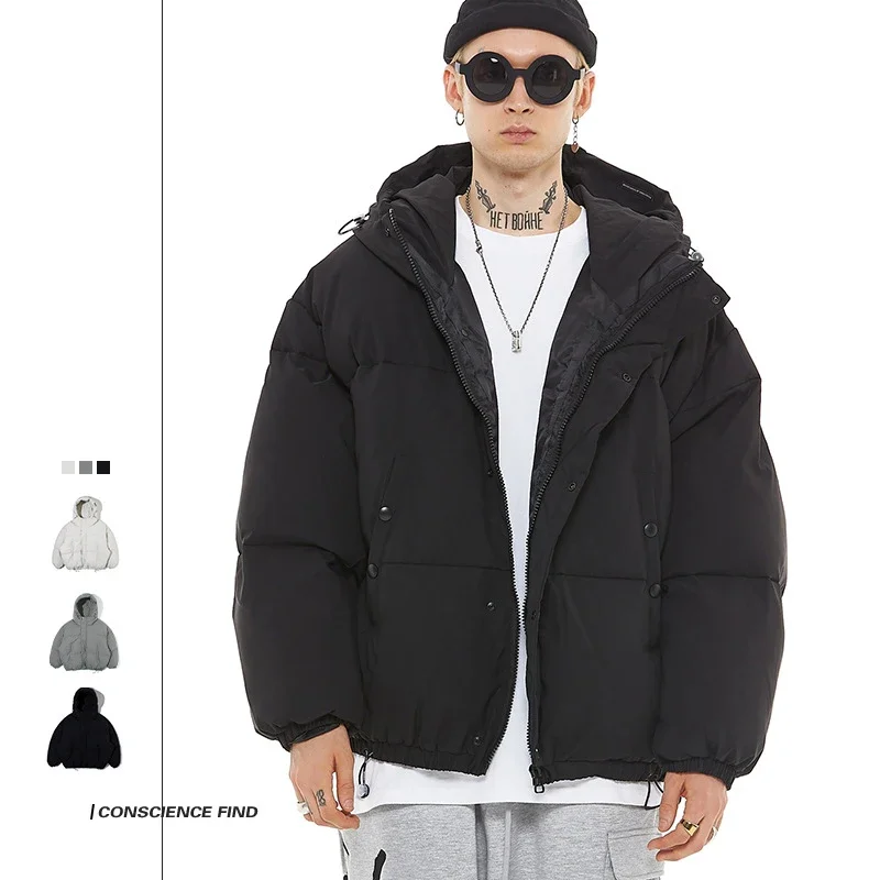 Japanese Retro Thickened Warm Cotton Padded Jacket Men\'s Fashion Casual Loose Oversize Parka Couple Street Simple Winter Coat