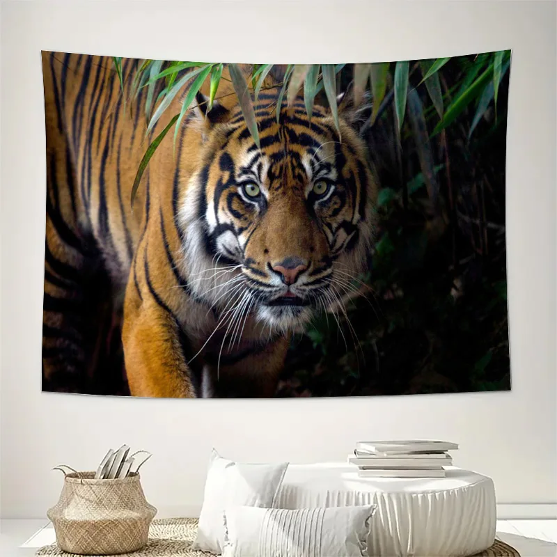 Realistic Tiger Jungle Tapestry Wall Hanging Decorative Mural Forest Wildlife Art Home Decor Canvas Print for Living Room Bedroo