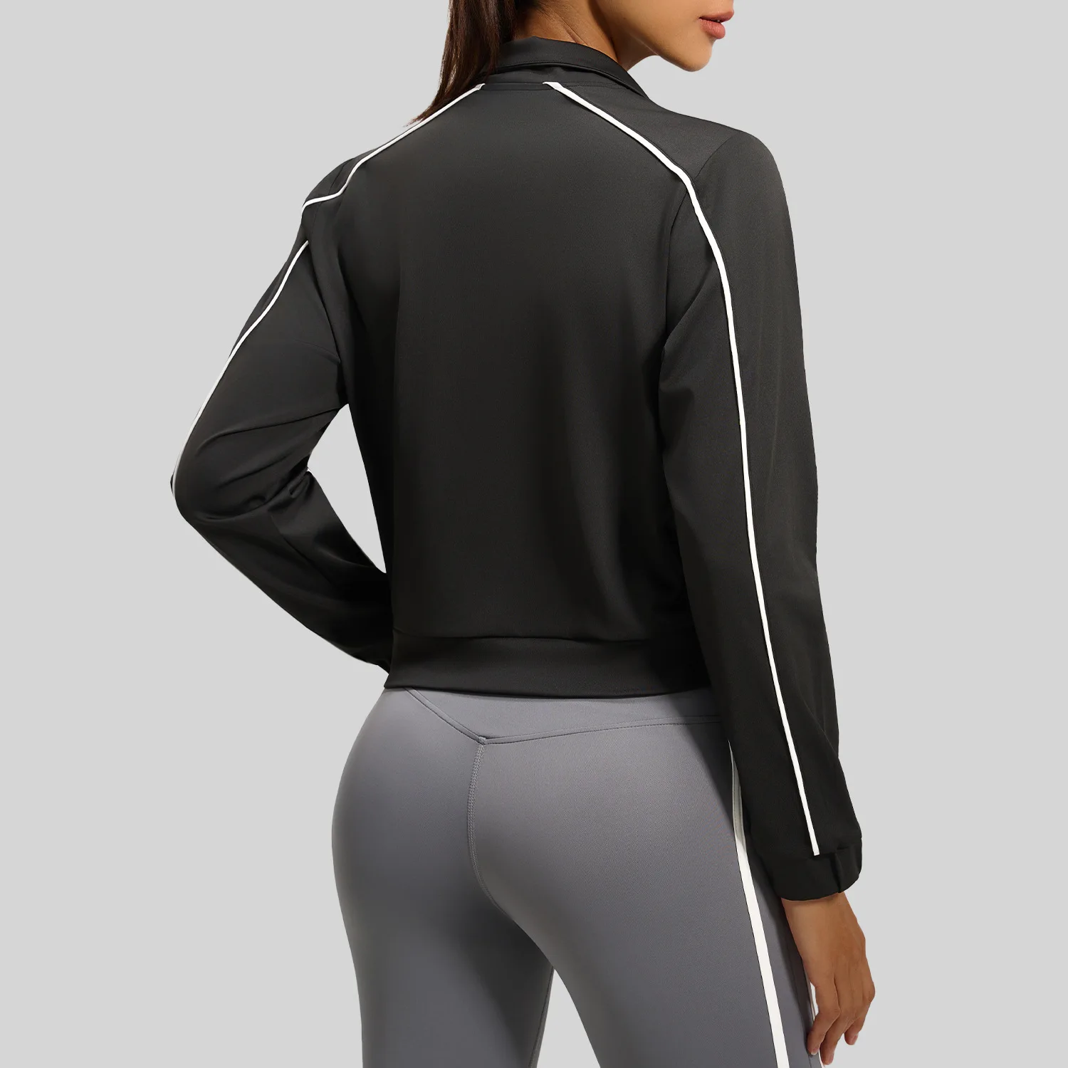 Women's Spring Autumn Ribbed Texture Relaxed Fit Open-Front Jacket 4-Way Stretch Breathable Fabric for Outdoor Running Gym