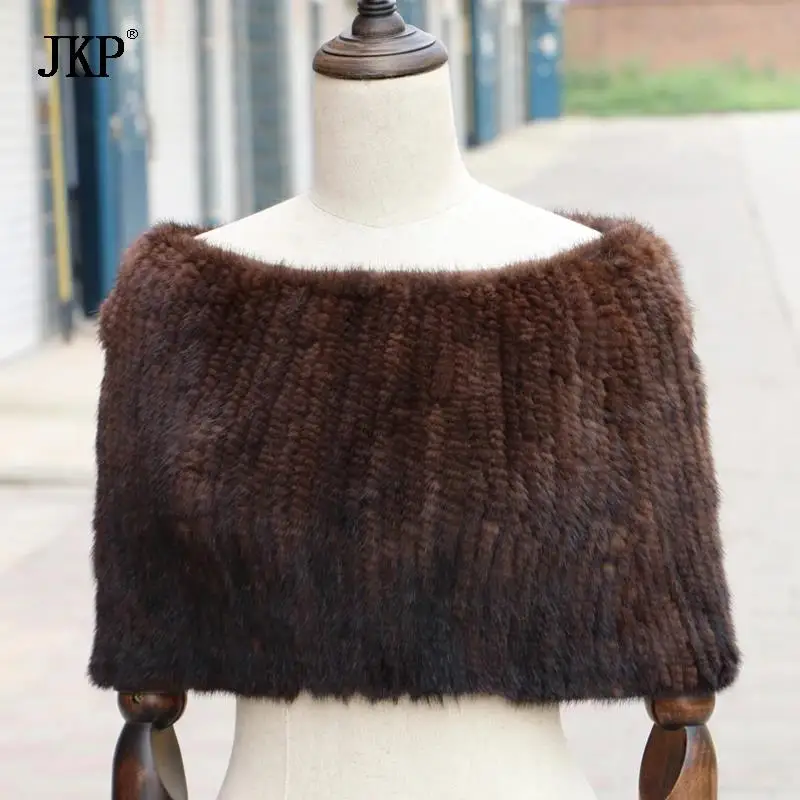 Winter Knitted Real Mink Fur Scarf  Neck Wrap Women Warmer Fashion Natural Fur Shawl