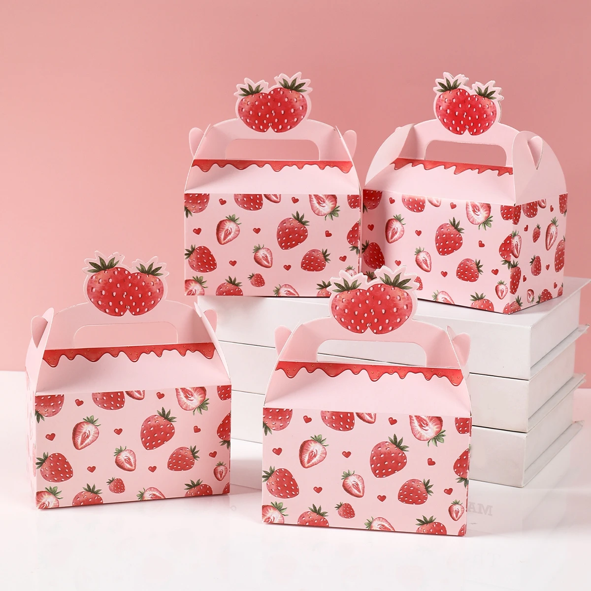 Sweet Strawberry Candy Box Strawberry Gift Box Birthday Party Supplies Baby Shower Party Decor Fruit Favors Bag Cookie Cake Box