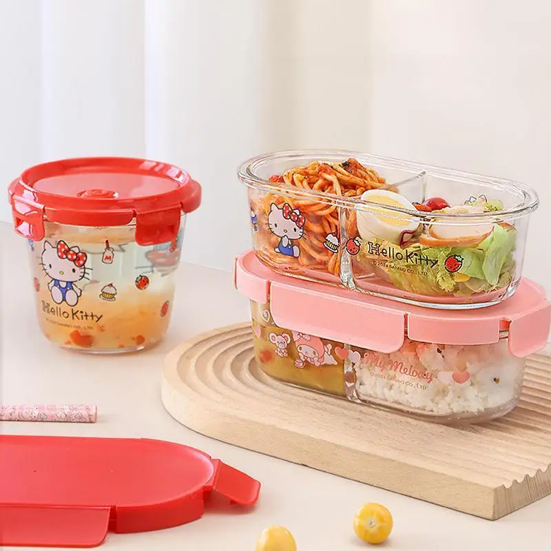 

700Ml 800Ml Sanrio Bento Box Hello Kitty Kuromi My Melody Kawaii Glass Large Capacity Student Cartoon Portable Picnic Lunch Box