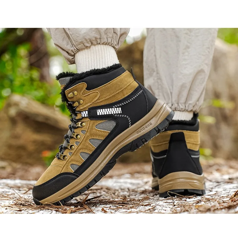 Botas de Nieve para Hombre, Invierno 2026, Zapatillas de Cuero Impermeables, Forradas de Felpa, Botas de Senderismo de Alta Calidad para Exteriores, Zapatos de Trabajo, Talla Grande 48