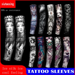 1Pair Men Long Summer Tattoo Sleeves Seamless Armguard Sun Protection Cover Outdoor Gloves Driving Ice Silk Women Arm Sleeves