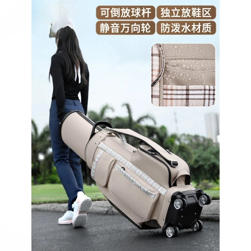 Golf bag, men's and women's checked air bag, hard shell telescopic ball bag, universal four-wheel, elegant and fashionable city