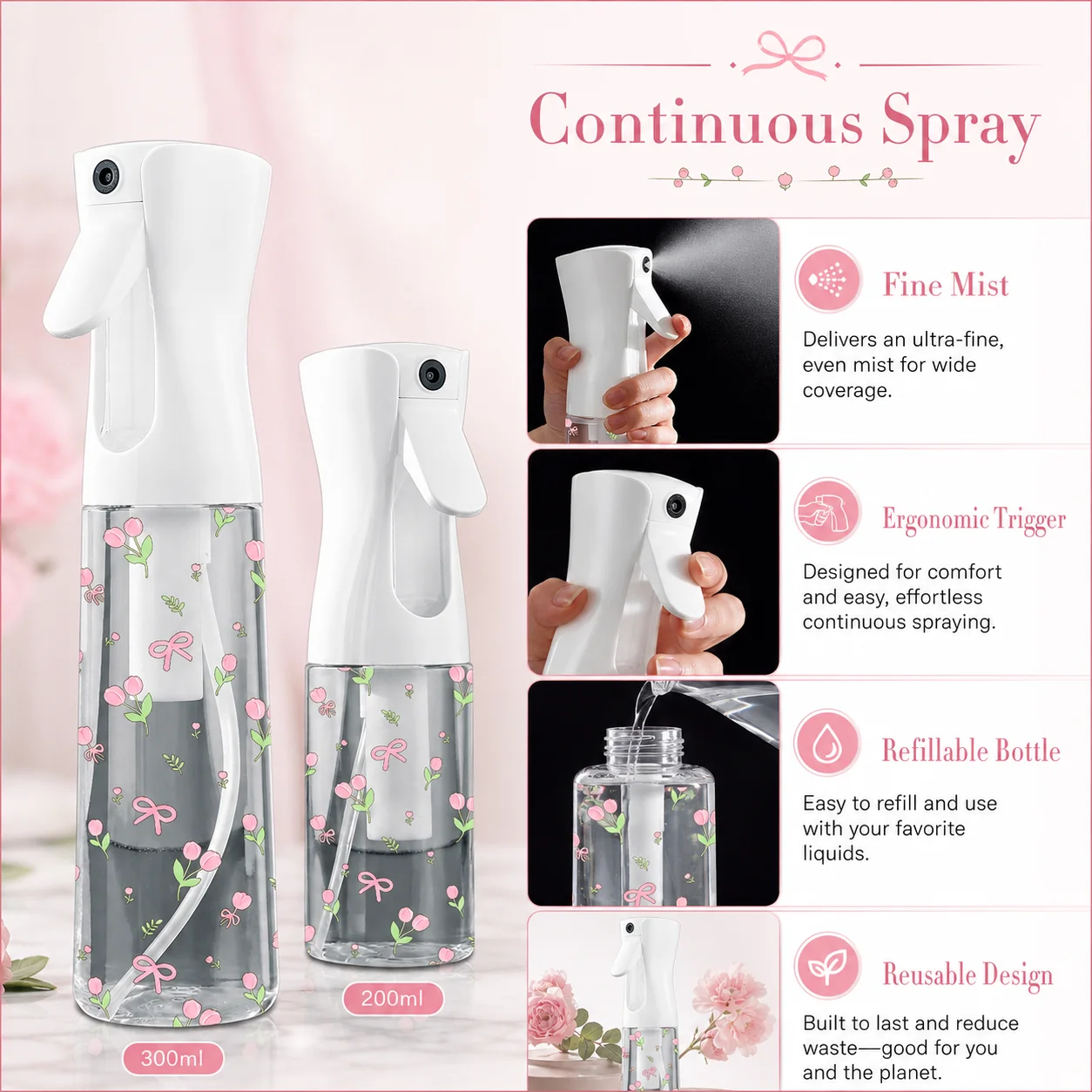 200/300/500ml Cute Floral Cont - đánh giá và giá Misting Bottle Fine