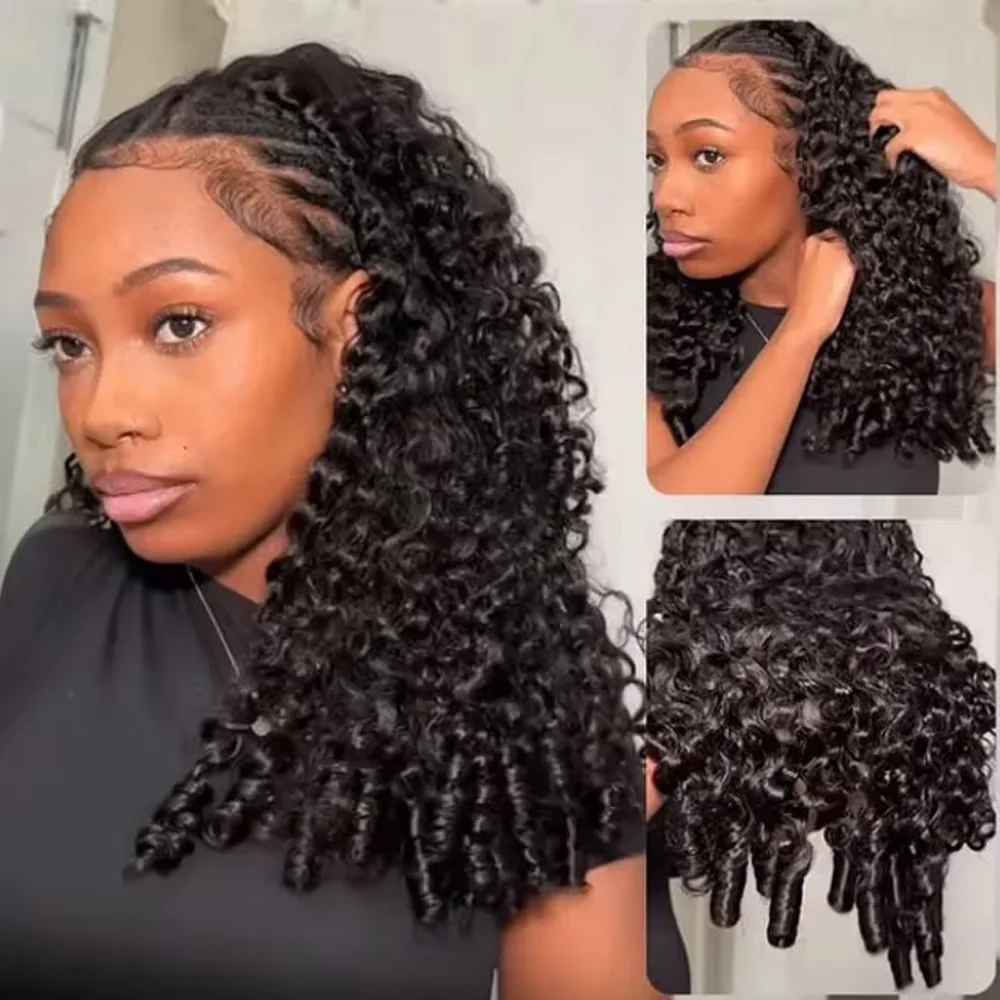 Burmese Curly 3 IN 1 Half Wigs Human Hair Wig Full Machine Wig Half Wig Drawstring Clip Burmese Curly Hair Half Wig