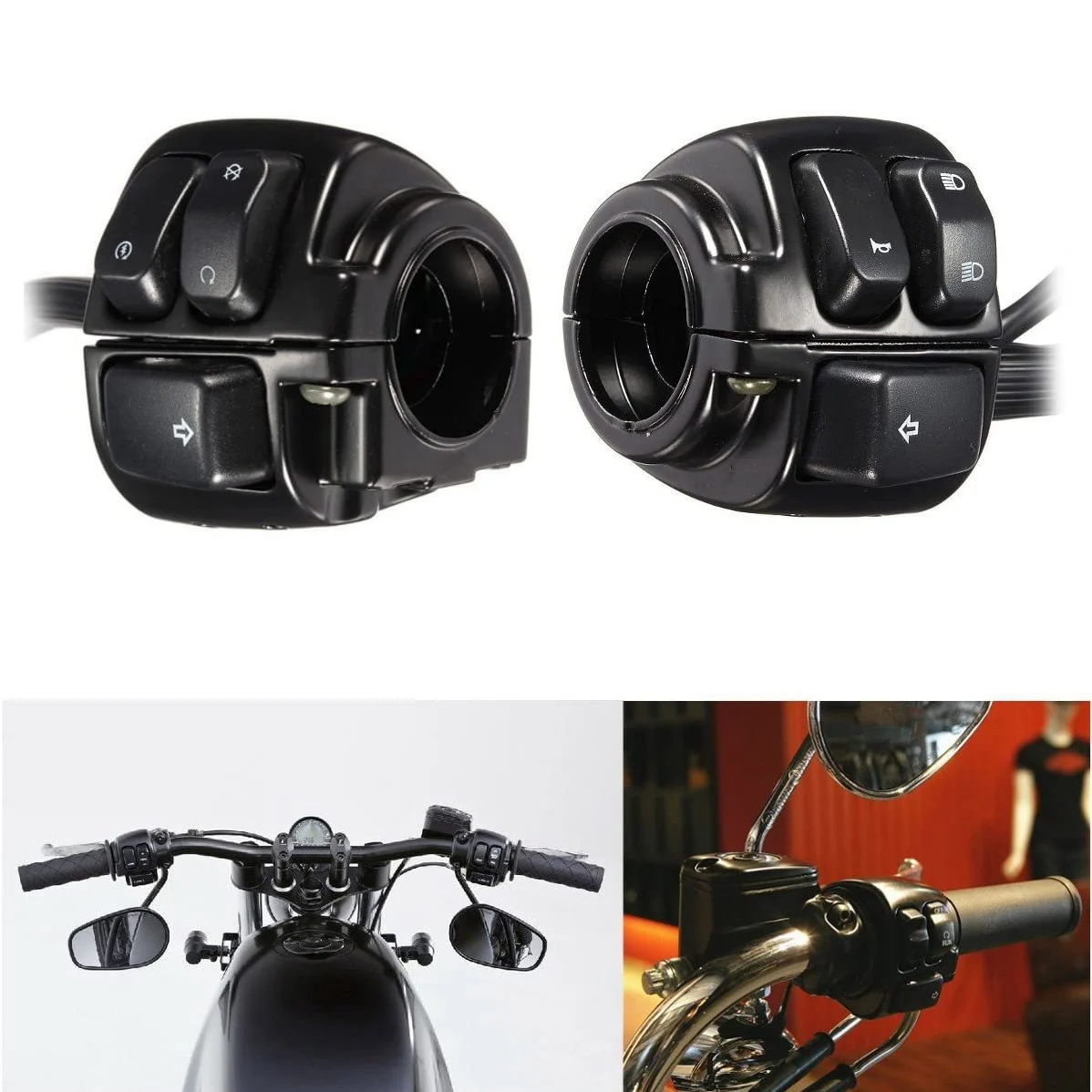 1 inch 25mm Handlebar Control Switch Motorcycle Turn Signal Switch Button with Wiring Harness For Softail