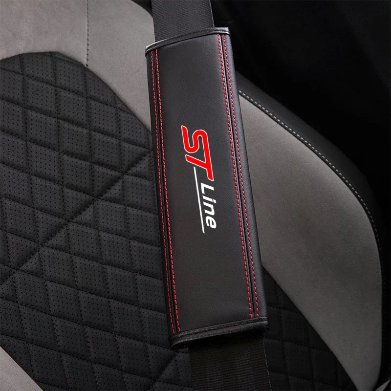 For Ford STLine ST 1pc Cowhide Car Interior Seat Belt Protector Cover For car Auto Accessories