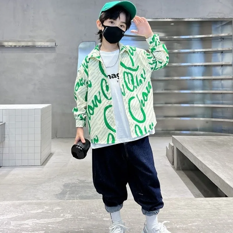 

Boys' Spring Autumn Shirt 2025 New Style Lightweight Stylish Collared Long Sleeve Shirt for Toddler To Big Kid Cool Streetwear