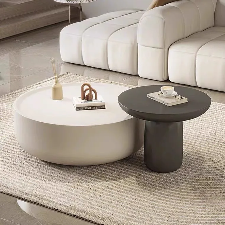 Light Luxury Modern Round Solid Wood Coffee and Tea Table Set for Small Apartment Living Room Furniture