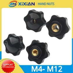 M4 M5 M6 M8 M10 M12 Clamp Knob Handle Nuts Plum Bakelite Hand Tighten Thread Star Black Manual Thumb Clamping Through Nuts