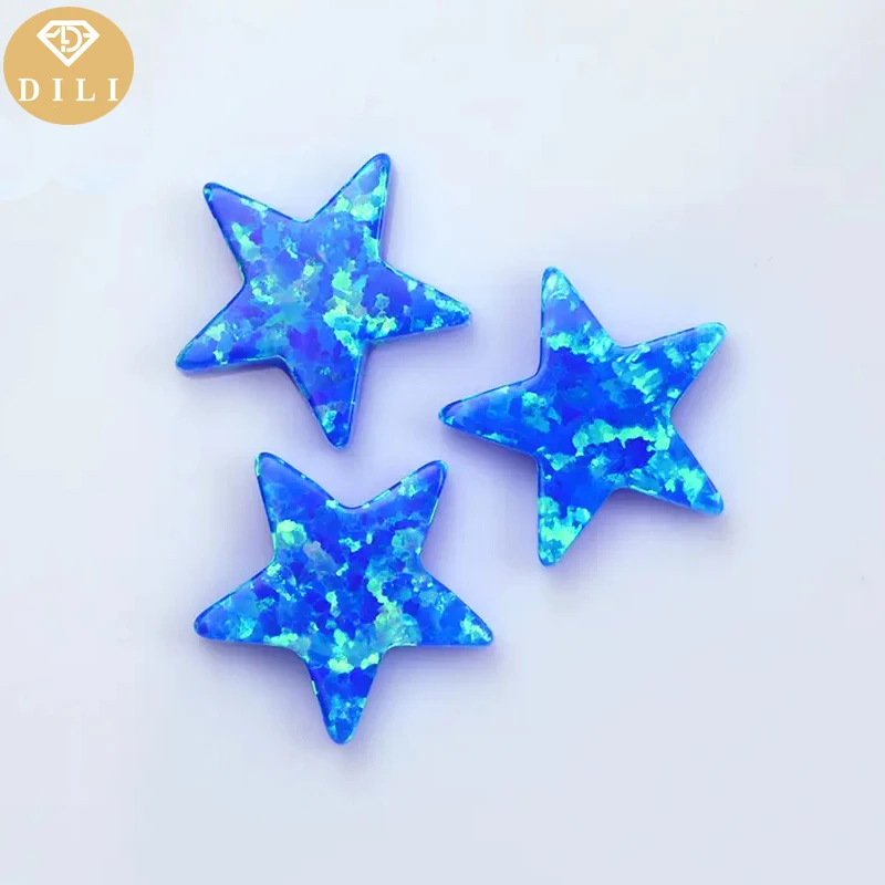 1pc Top Fire 10mm White/Blue Synthetic Opal Star Shape Fire Opal Stone for Fashion DIY Necklace Making Jewelry