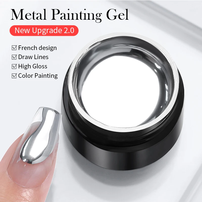 BORN PRETTY Metallic Painting Gel Polish for Nail Art Soak Off Gel Nail Polish Gold Silver Metal Glitter UV Gel 5ml