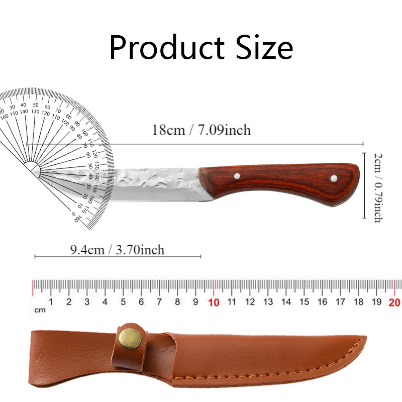 Outdoor Portable Wooden Handle Small Knife, Camping Meat Cleaver Knife, Household Sharp Fruit Knife, Straight Knives With Sheath