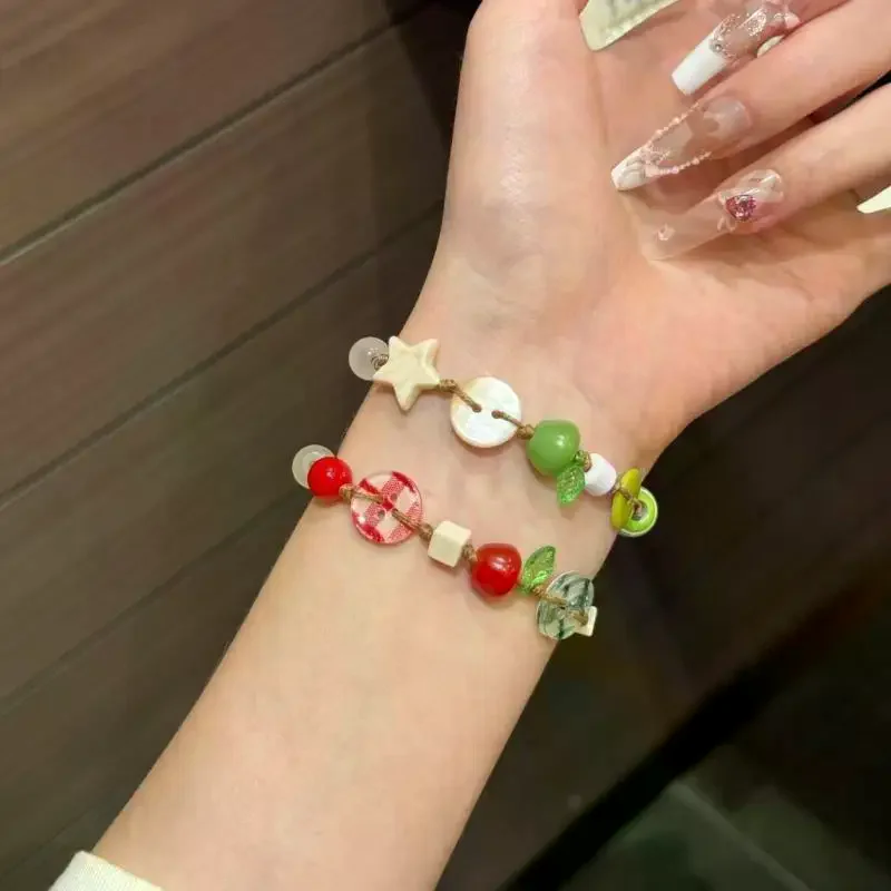 1/2Pcs Trendy Women Ladies Fashion Jewelry New Lovely Apples Charm Bracelet For Girls With Brown Cord Fun And Stylish Accessory