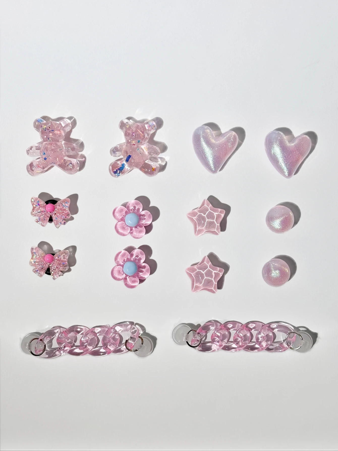 14PCS pink (Bear, heart, flower, star, bow, chain) Cute Alligator Shoes Shoe Accessories Removable DIY shoe accessories