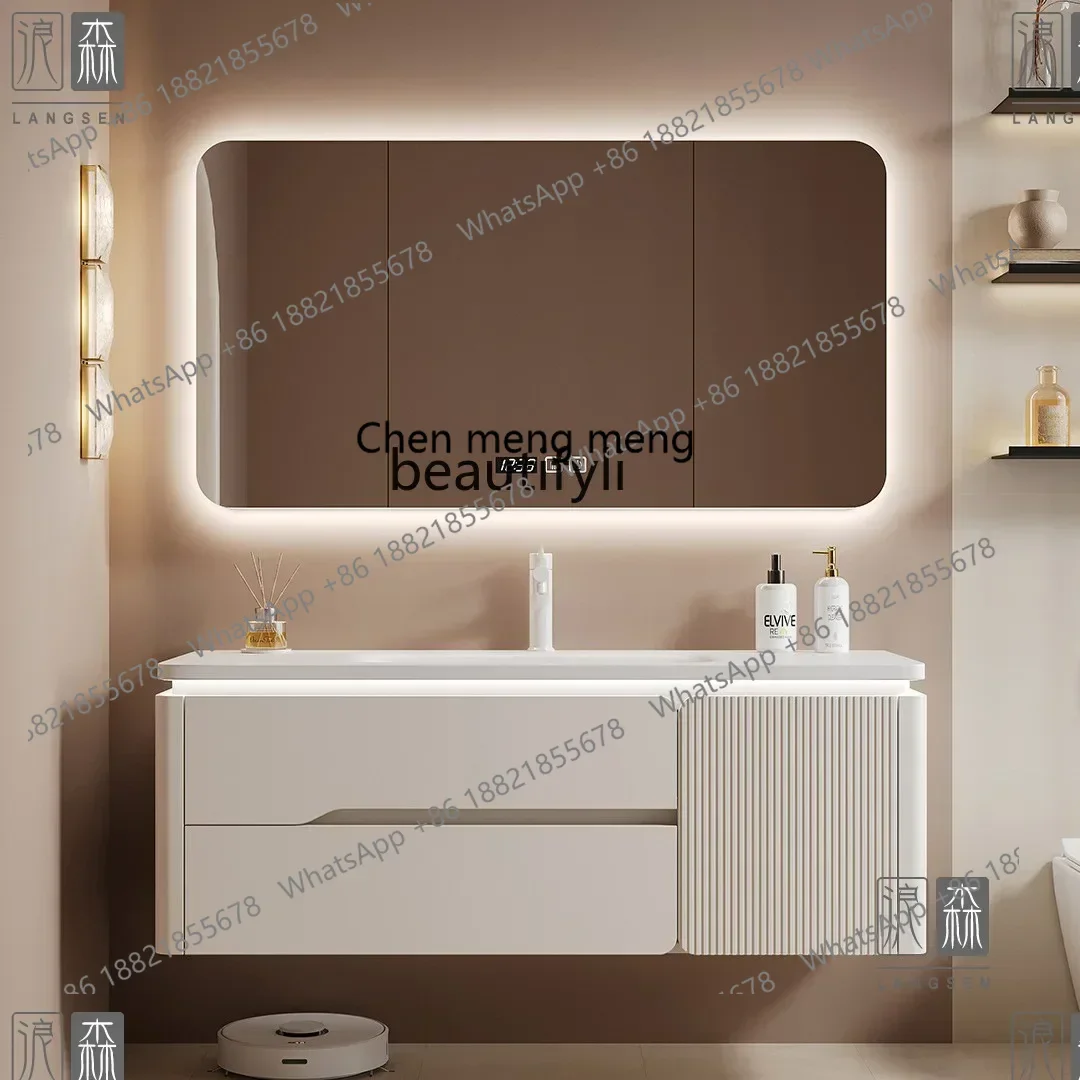 Whole Washbin Bathroom Cabinet Combination Oak Skin Feeling Arc Washstand Ceramic Hand Washing Washbasin