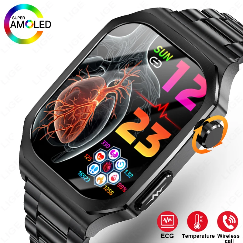 

LIGE Smart Watch Men ECG 2.04inch AMOLED Heart Rate Blood Uric Acid Women's Health Monitoring Waterproof Fitness Smartwatch 2025