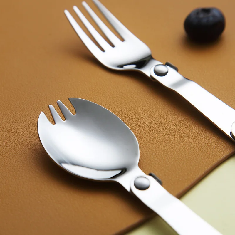 Portable Collapsible Stainless Steel Cutlery Set - Spoon Fork with Mini Storage Case Foldable Tableware for Camping Travel view 4