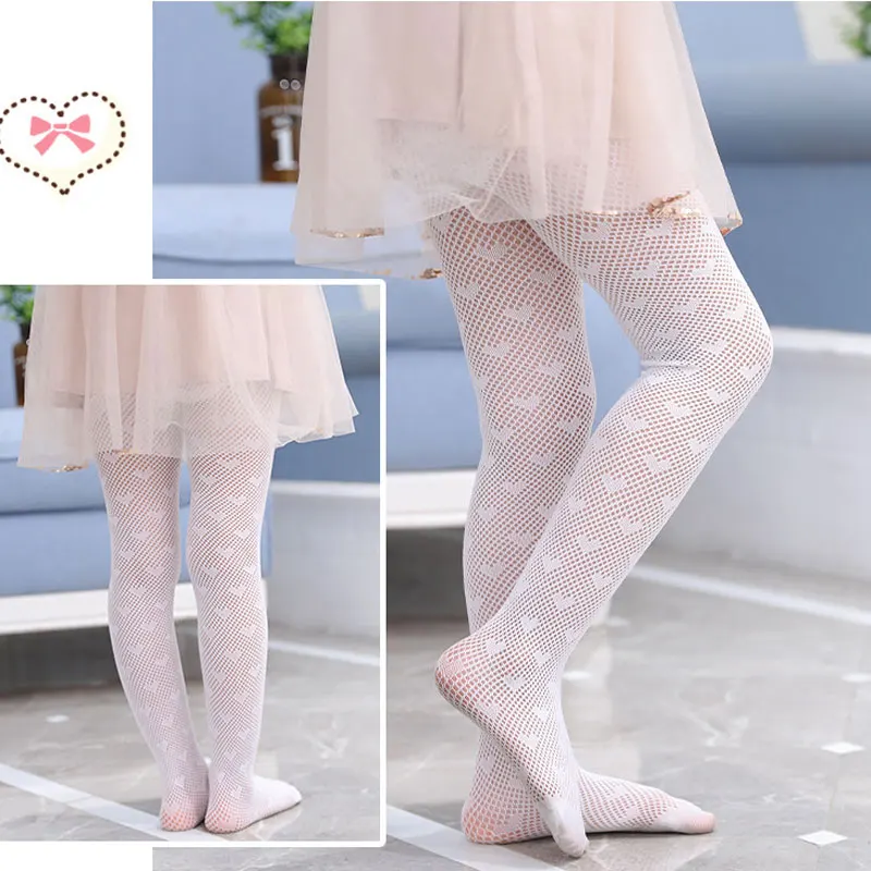 Sommer-Strumpfhosen für Mädchen, Kinder-Lieblingsherz-Strumpfhosen, Atmungsaktive Netzstrümpfe, Lässige Schwarze und Weiße Tanzkleidung, 3-12 Jahre