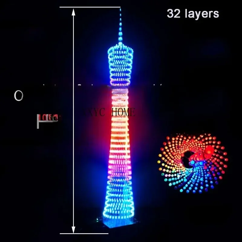 

Bluetooth welding kit, colorful Guangzhou Tower, 32 floors, X32 columns, LED light cube, music score, unassembled