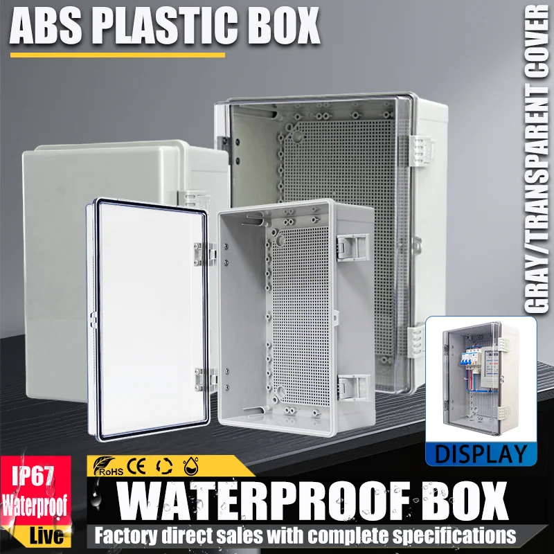 IP66 ABS-Kunststoffgehäuse, Projektbox, wasserdichte Steckbox für den Außenbereich mit Montageplatte, Wandhalterung, graue/transparente Abdeckung